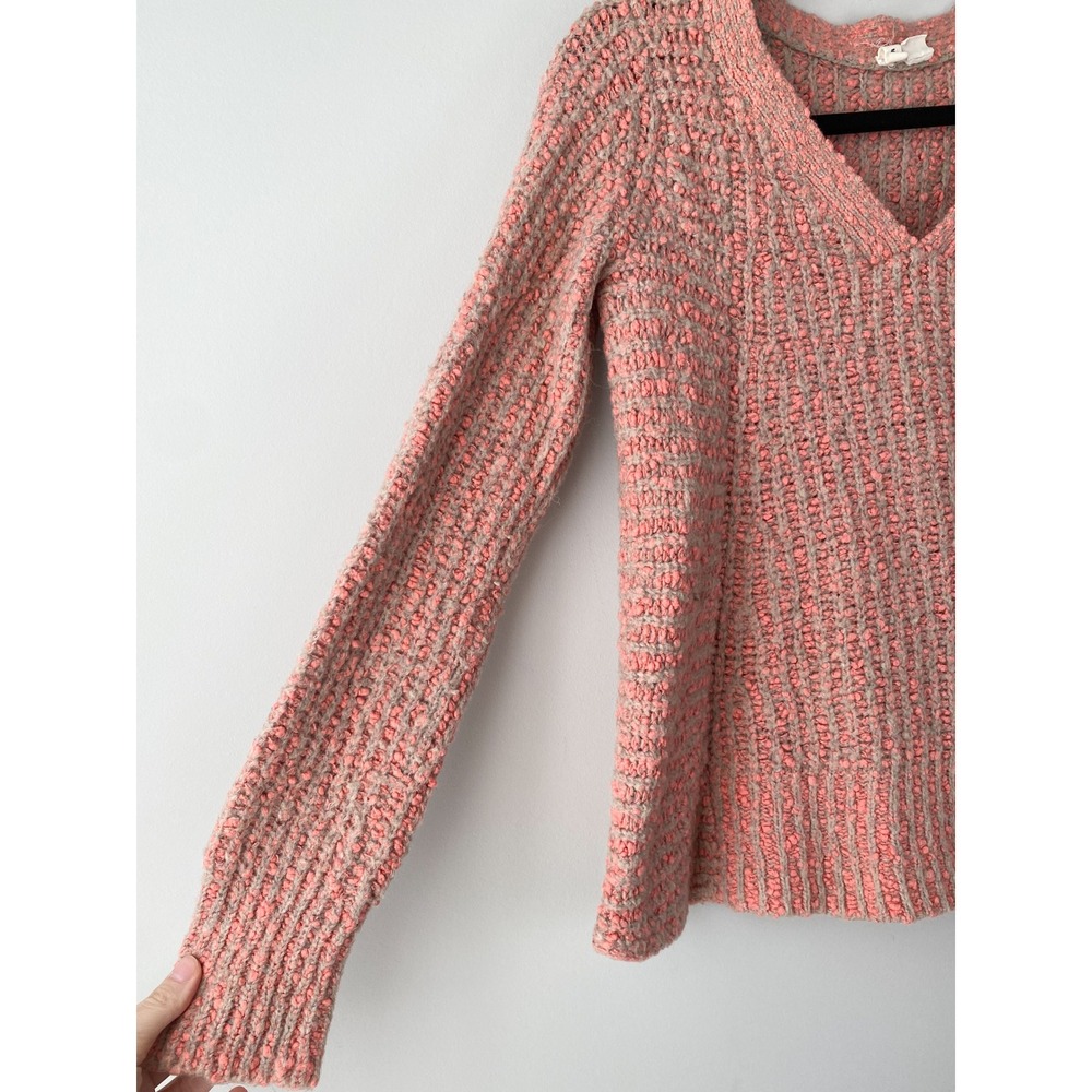 Anthropologie Moth Women Sweater S Pink Asymmetrical Alpaca V Neck Textured Boho - Picture 3 of 8